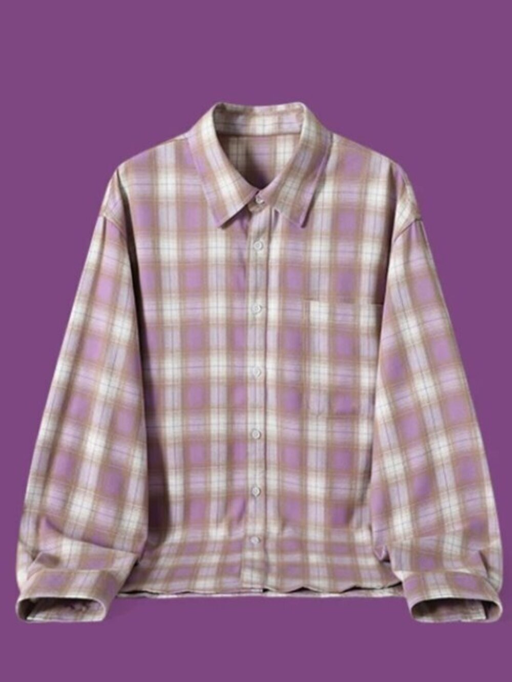 Lavender Cream Plaid Flannel Shirt